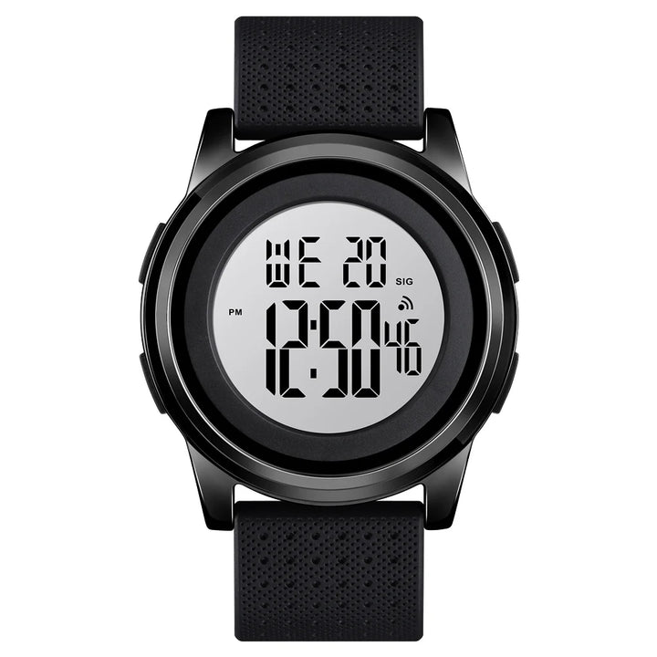 SKMEI 1502 Ultra-Slim Digital Watch Black Metal & Rubber Strap