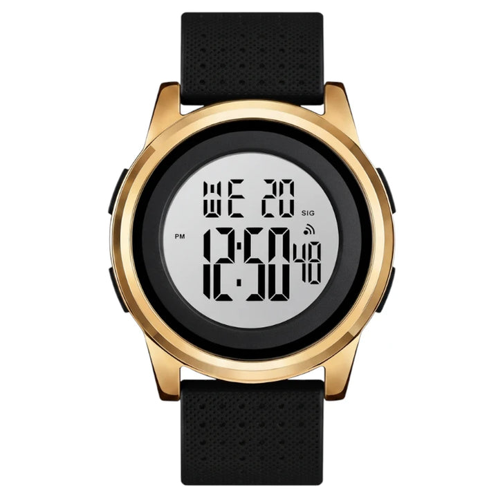 SKMEI 1502 Ultra-Slim Digital Watch Gold Case & Black Strap