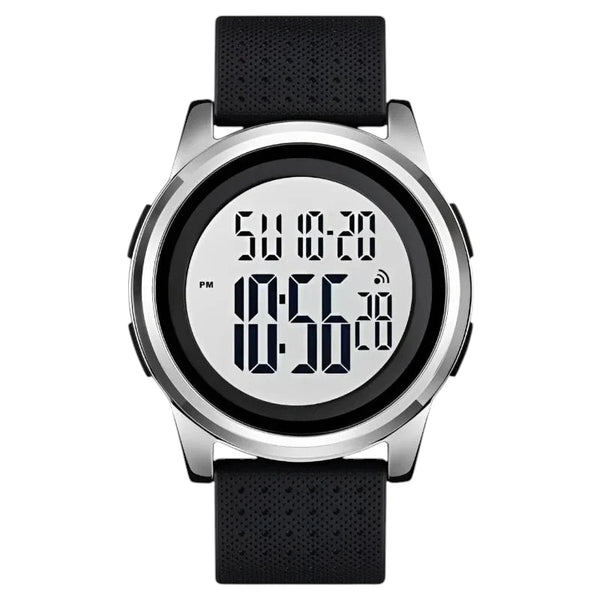 SKMEI 1502 Ultra-Slim Digital Watch Silver Case, Black Strap