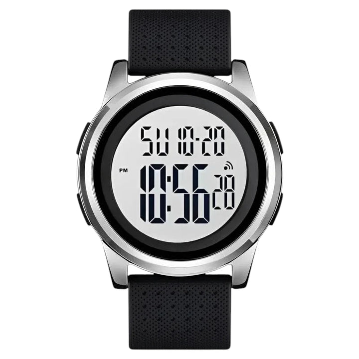 SKMEI 1502 Ultra-Slim Digital Watch Silver Case, Black Strap