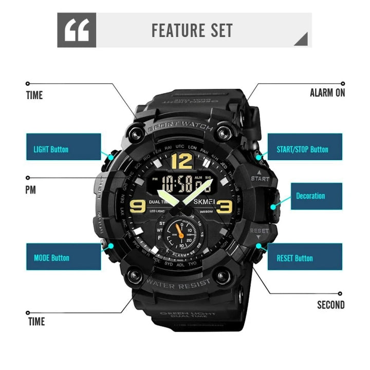 SKMEI 1637 Military Camo Sport Watch 3-Time Display