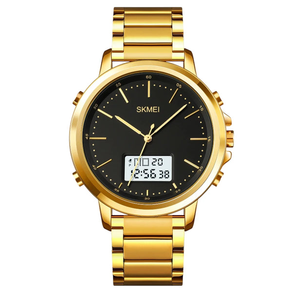 SKMEI 1652 Dual Display Luxury Watch Gold Clear Stainless Steel Clear