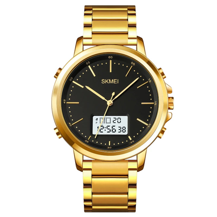 SKMEI 1652 Dual Display Luxury Watch Gold Clear Stainless Steel Clear