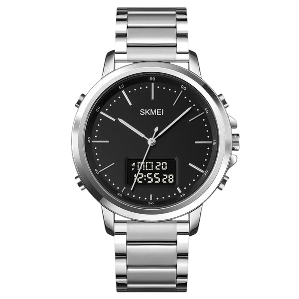 SKMEI 1652 Dual Display Watch Silver Stainless Steel Dark Digital