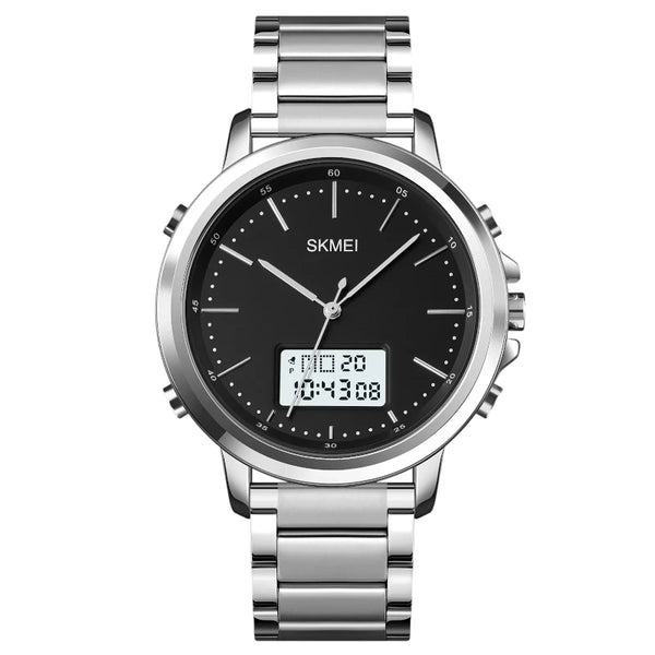 SKMEI 1652 Dual Display Watch Silver Stainless Steel & Digital Screen