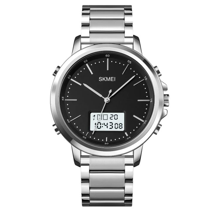 SKMEI 1652 Dual Display Watch Silver Stainless Steel & Digital Screen