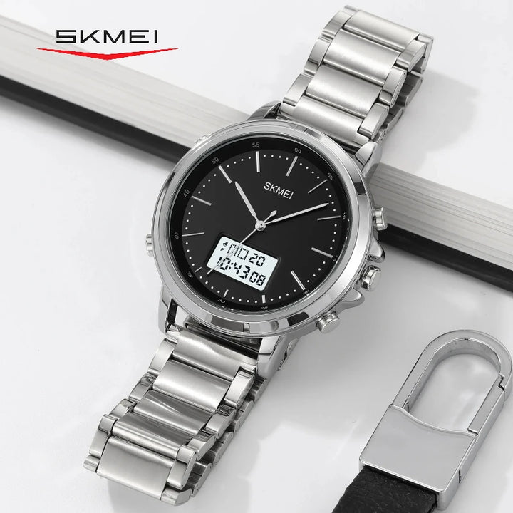 SKMEI 1652 Dual Display Watch Silver Stainless Steel & Digital Screen
