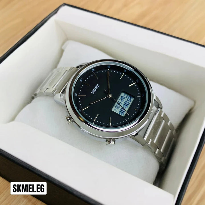 SKMEI 1652 Dual Display Watch Silver Stainless Steel & Digital Screen