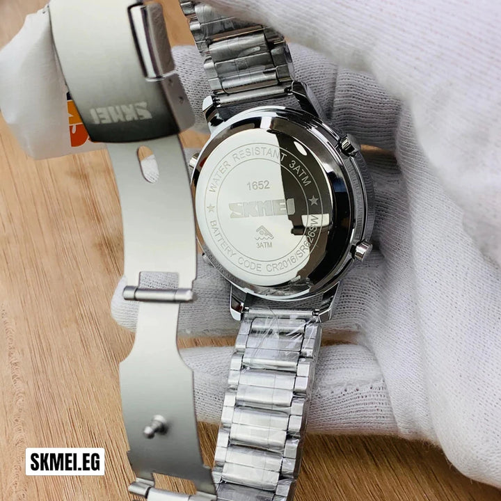 SKMEI 1652 Dual Display Watch Silver Stainless Steel & Digital Screen