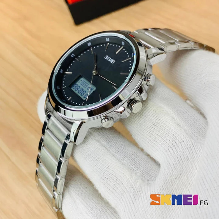 SKMEI 1652 Dual Display Watch Silver Stainless Steel & Digital Screen