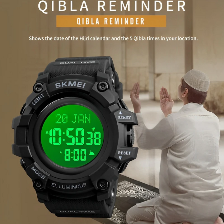 SKMEI 1680 Islamic Prayer Sport Watch Water Resistant All Black