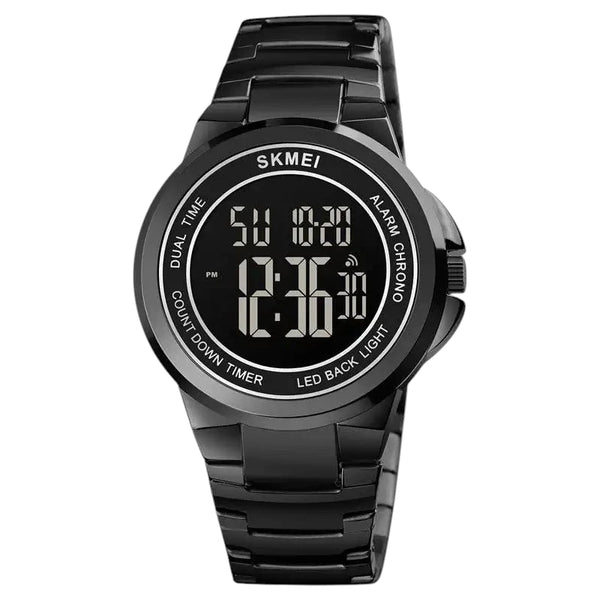SKMEI 1712 Modern Digital Watch All-Black Stainless Steel