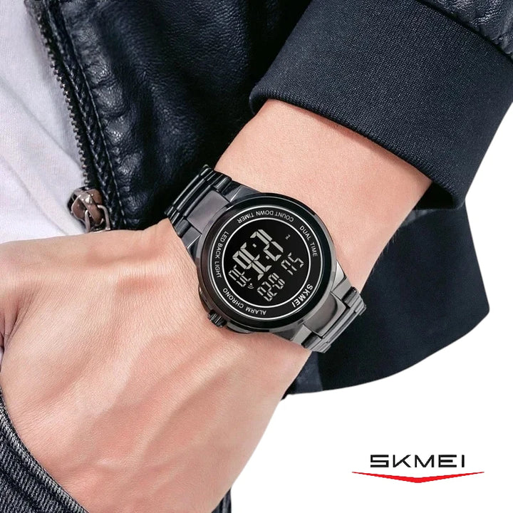 SKMEI 1712 Modern Digital Watch All-Black Stainless Steel