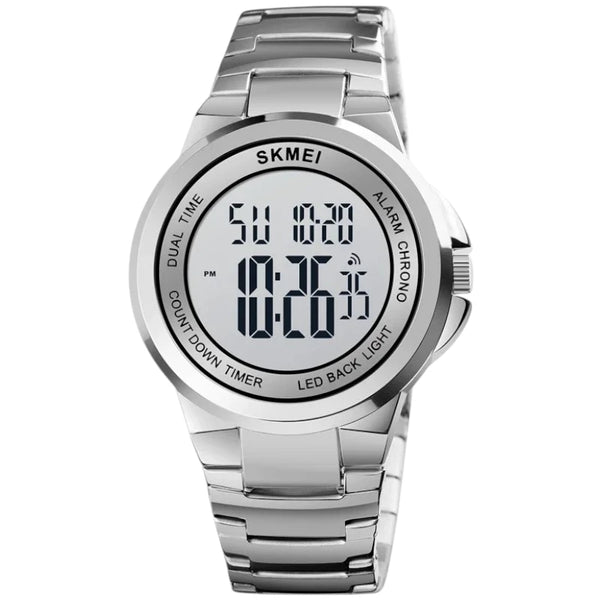 SKMEI 1712 Modern Digital Watch All Silver Stainless Steel