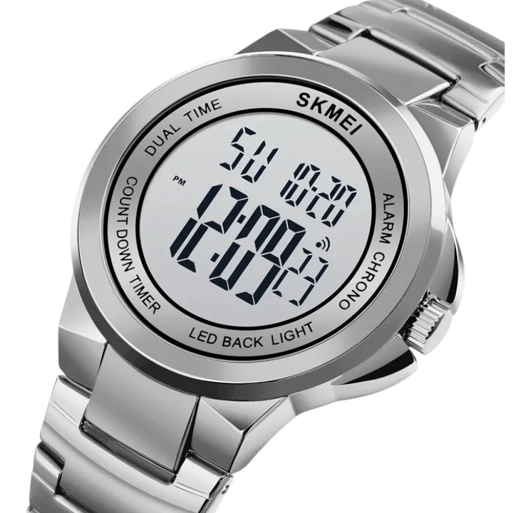 SKMEI 1712 Modern Digital Watch All Silver Stainless Steel