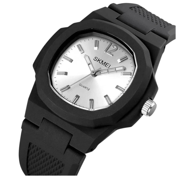 SKMEI 1717 Unisex Casual Rubber Watch Silver Black