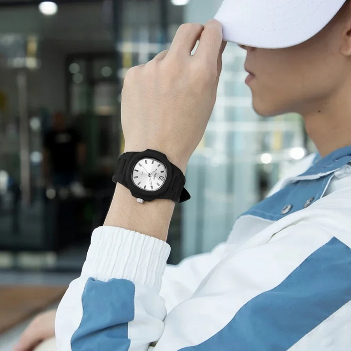 SKMEI 1717 Unisex Casual Rubber Watch Silver Black