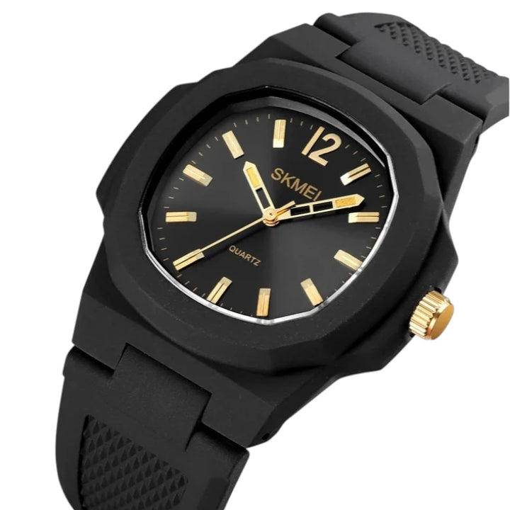 SKMEI 1717 Unisex Casual Watch Gold Case & Black Rubber Strap