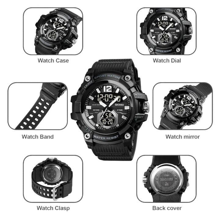 SKMEI 1725 Large Digital Water Resistant Sport Watch Black