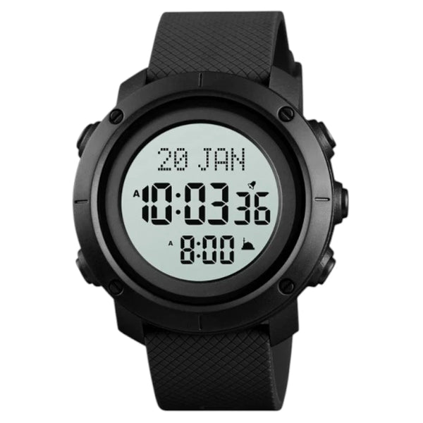 SKMEI 1728 Islamic Prayer Azan Watch Rubber Strap Clear Black