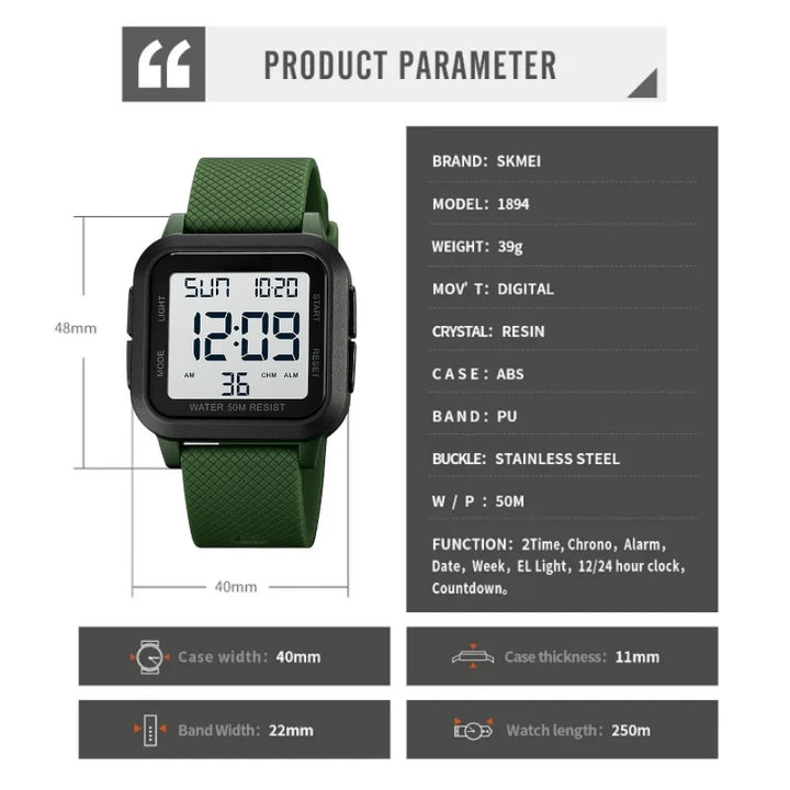 SKMEI 1894 Unisex Digital Sports Green Watch 