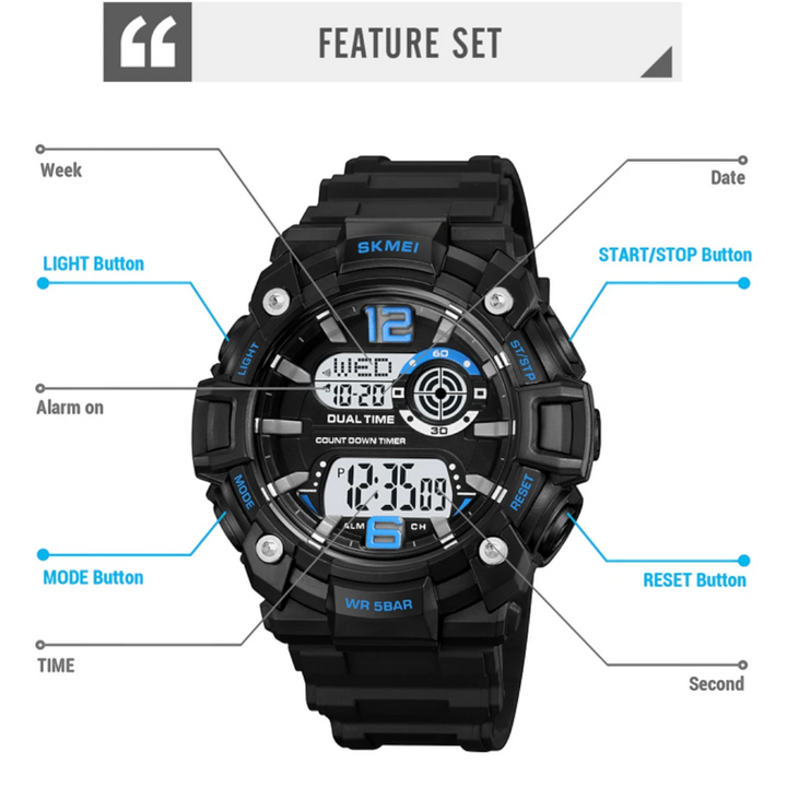 SKMEI 2018 Digital Sport Watch Black & White
