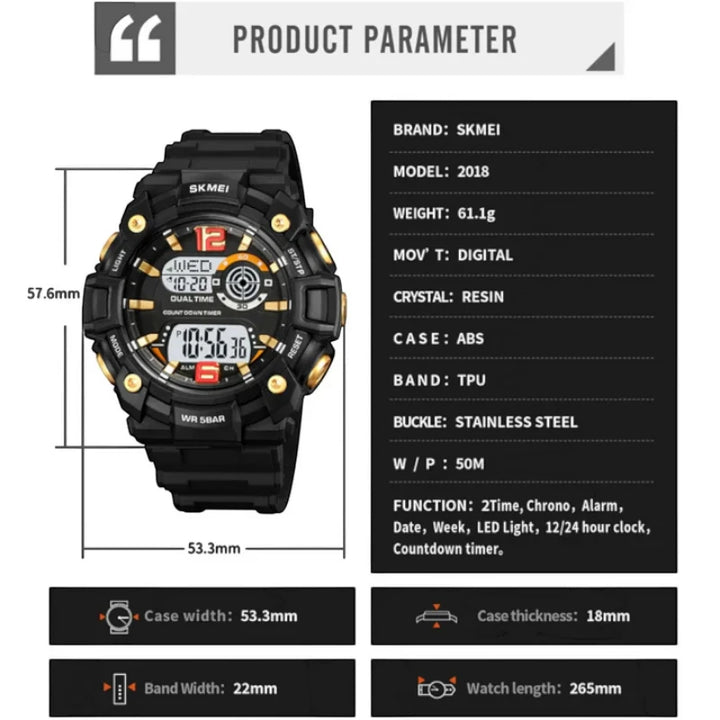 SKMEI 2018 Modern Digital Sport Watch Multi-Color