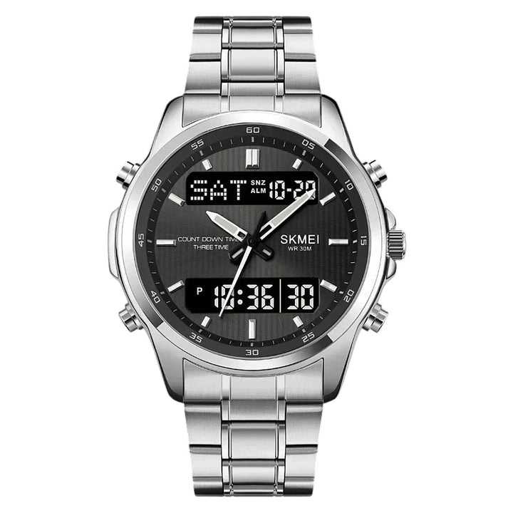 SKMEI 2049 Analog-Digital Sport Watch Silver Stainless Steel Dark Dial
