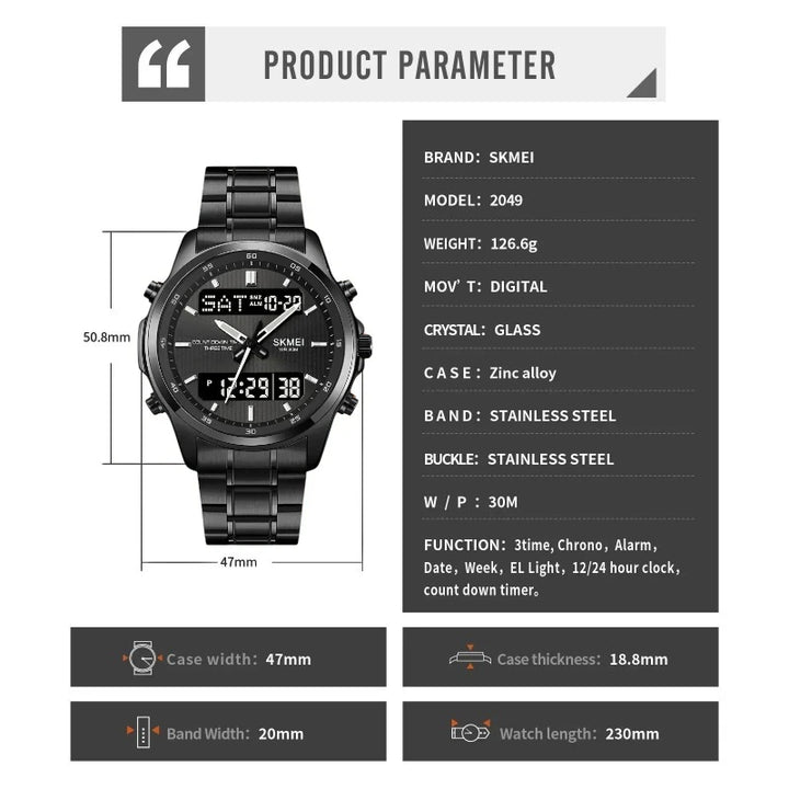 SKMEI 2049 Sport & Business Watch All-Black Stainless Steel