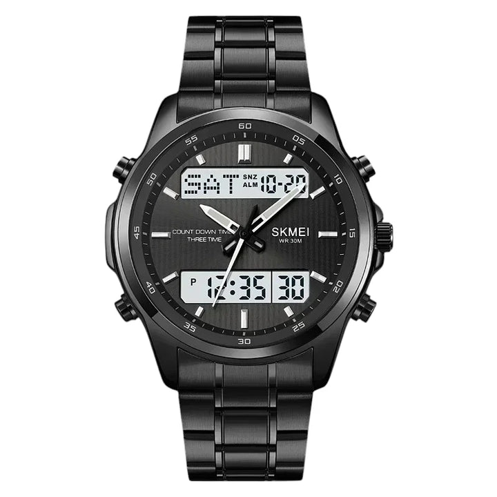 SKMEI 2049 Sport & Business Watch Black Steel & White Dial