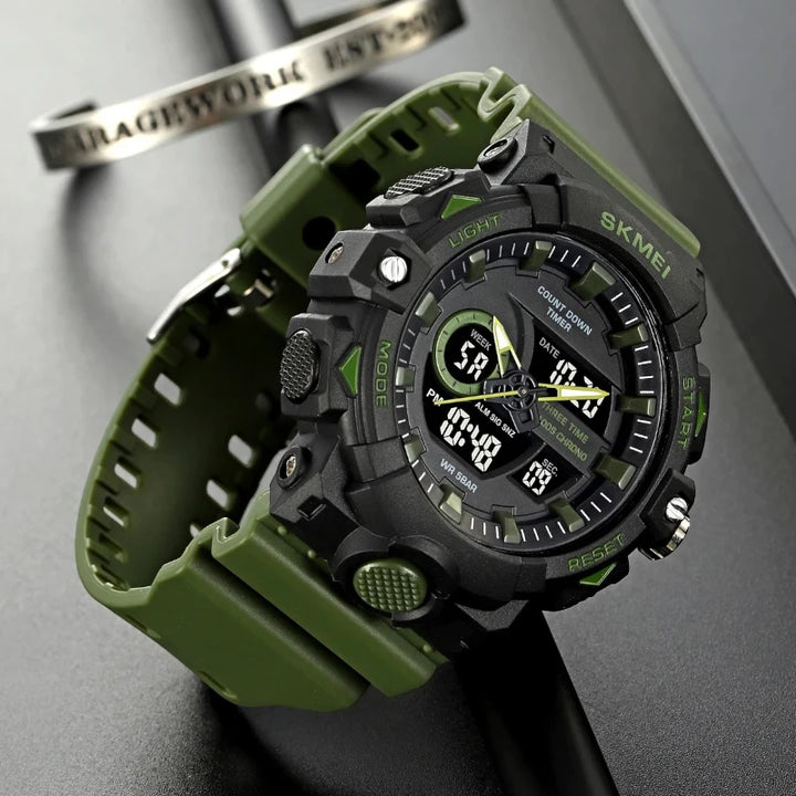 SKMEI 2225 Military Sport Watch Dual Display Black & Green