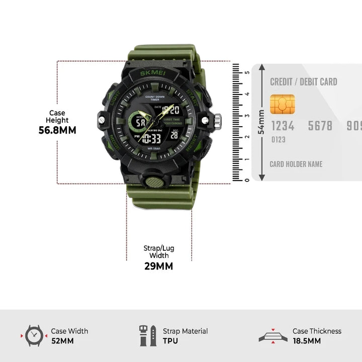 SKMEI 2225 Military Sport Watch Dual Display Black & Green