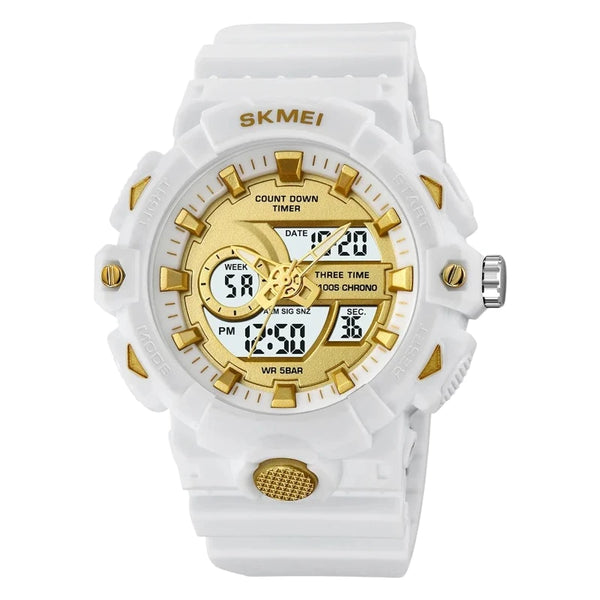 SKMEI 2225 Unisex Dual Analog Digita Display Sport Watch White Gold