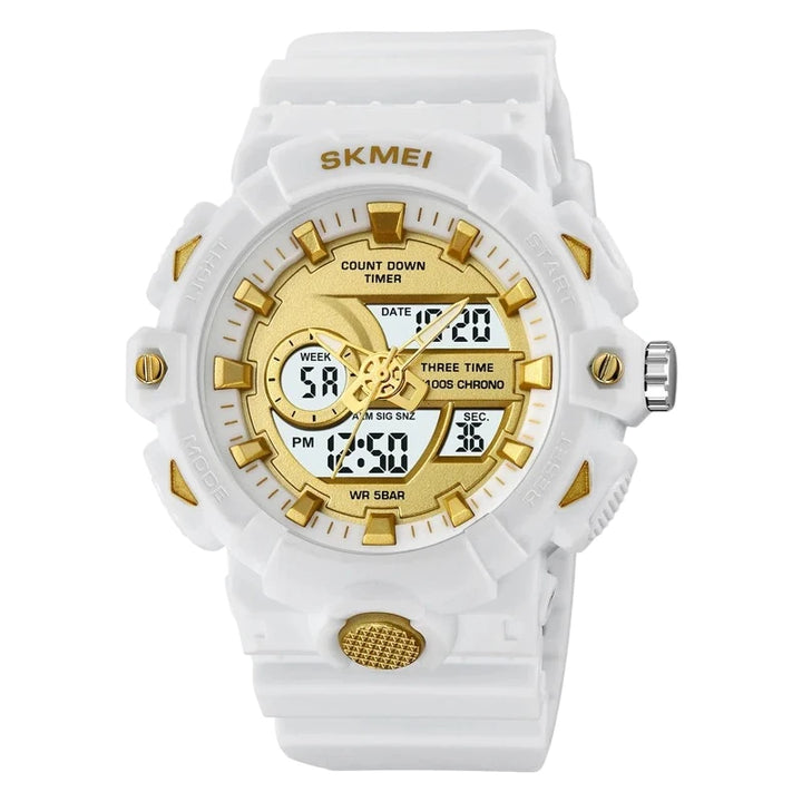 SKMEI 2225 Unisex Dual Analog Digita Display Sport Watch White Gold