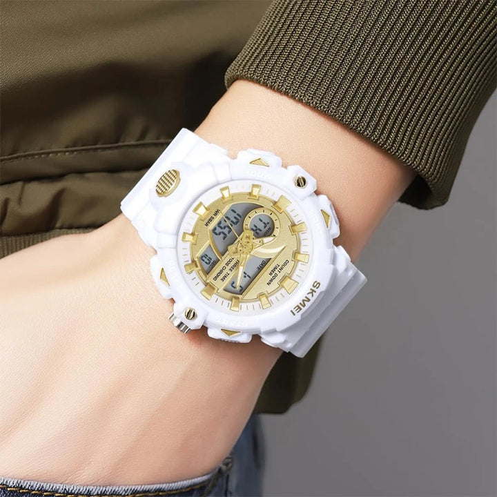 SKMEI 2225 Unisex Dual Analog Digita Display Sport Watch White Gold