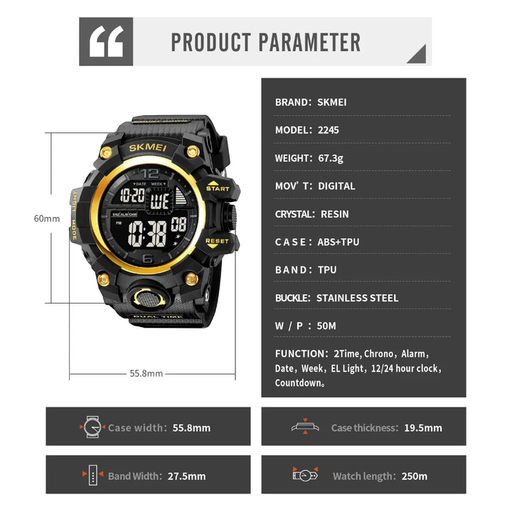 SKMEI 2245Digital watch with brand information and specifications