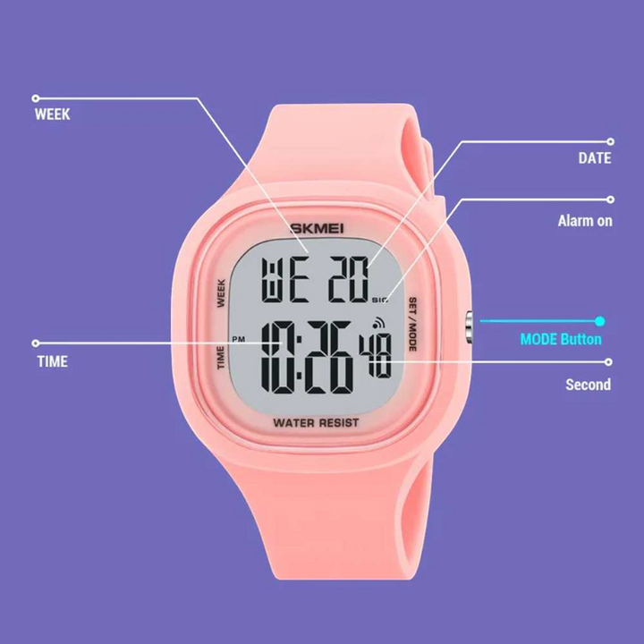 Skmei 2290 Modern Digital Watch – Premium Silicone in Light Pink