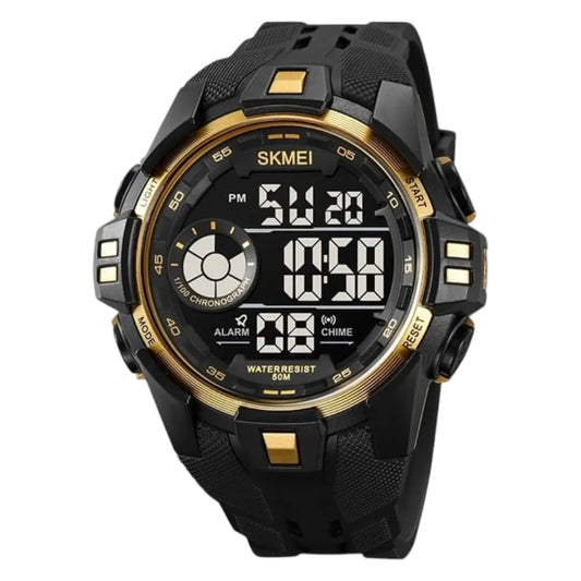 SKMEI 2123 Digital Stopwatch Sports Watches Men's Date Alarm Casual Waterproof Wristwatch Gold Black