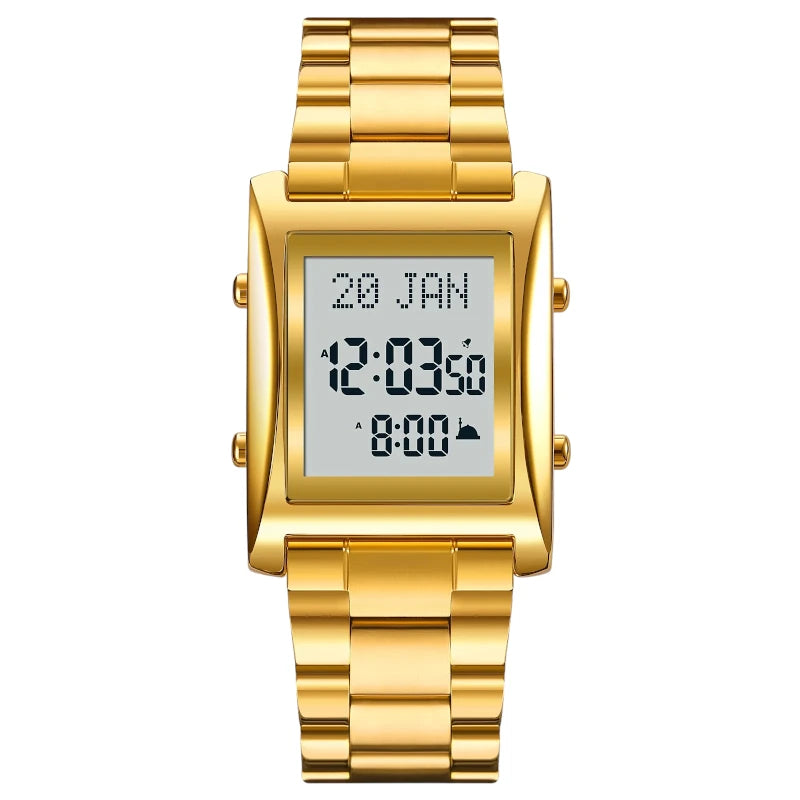 Skmei 1815 Gold islamic watch Prayer Times Azan Reminder Qibla Direction Arabic support Hijri Calendar