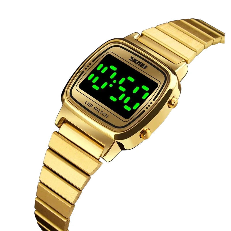 Skmei 1543 Gold elegant women's watch Alarm stop watch LED