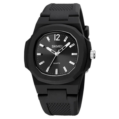 SKMEI 1717 elegant casual watch for men and women black rubber strap, silver