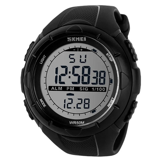ساعة Skmei 1025 سوداء رقمية متعددة الوظائف رياضية مقاومة للماء، ساعة إيقاف منبه LED