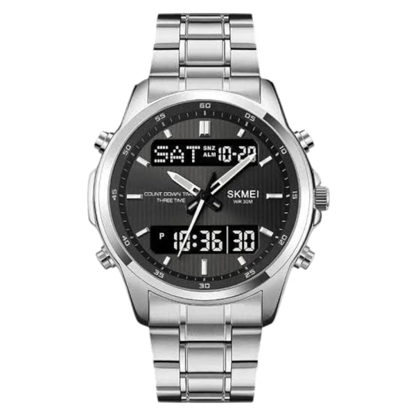SKMEI 2049 Analog Digital Sport Alarm Steel Watch Silver Dark