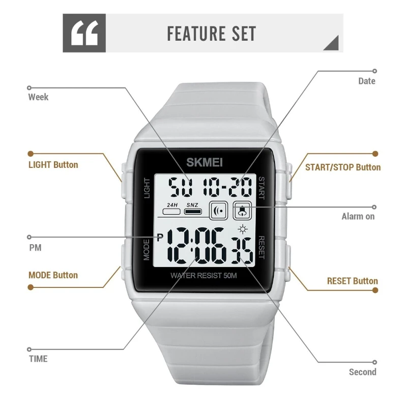 Skmei 1960 digital watch Silicone band Multi function sports wristwatch - Gray