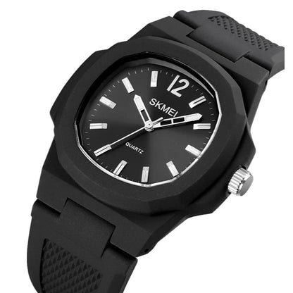 SKMEI 1717 elegant casual watch for men and women black rubber strap, silver