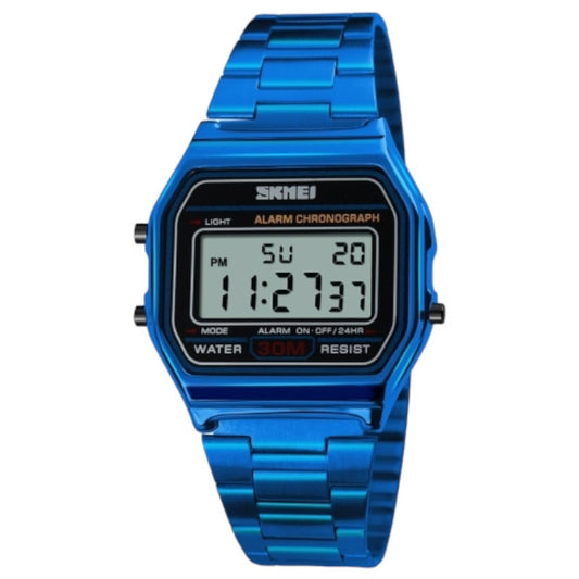 Skmei 1123 Blue Stainless steel Men women Digital waterproof wrist watch Alarm stop watch Calendar