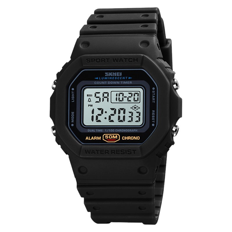 SKMEI 1628 Black Luxury Retro Military Sports Watches for Men Multifunctional Countdown Digital Clock Waterproof Wristwatches- Black