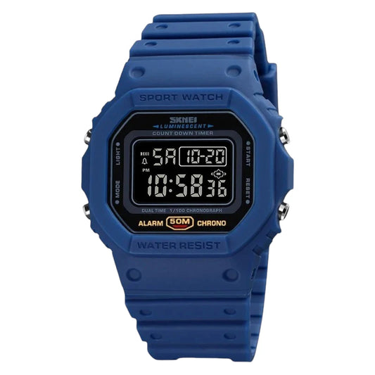 SKMEI 1628 Blue Luxury Retro Military Sports Watches for Men Multifunctional Countdown Digital Clock Waterproof Wristwatches
