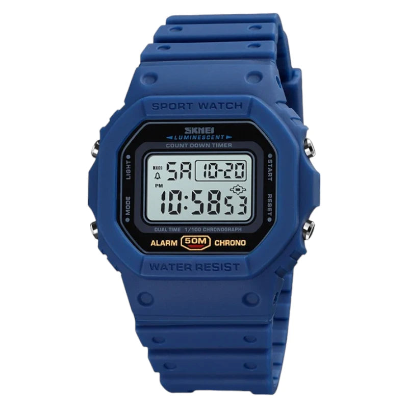 SKMEI 1628 Blue Luxury Retro Military Sports Watches for Men Multifunctional Countdown Digital Clock Waterproof Wristwatches
