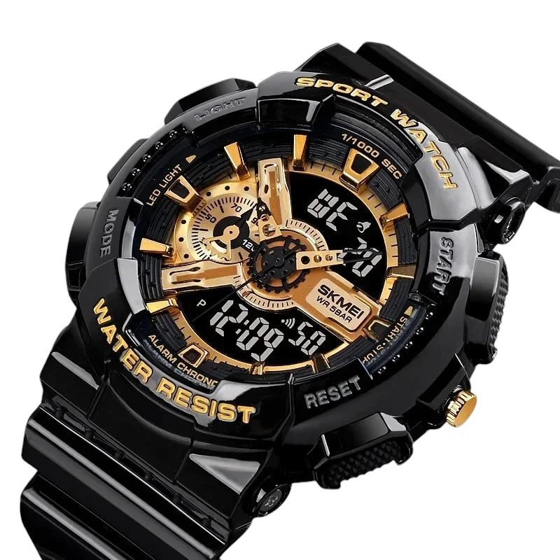 SKMEI 1688 Gold Black Digital Electronic Analog Fashion Sport Wristwatches Waterproof Men